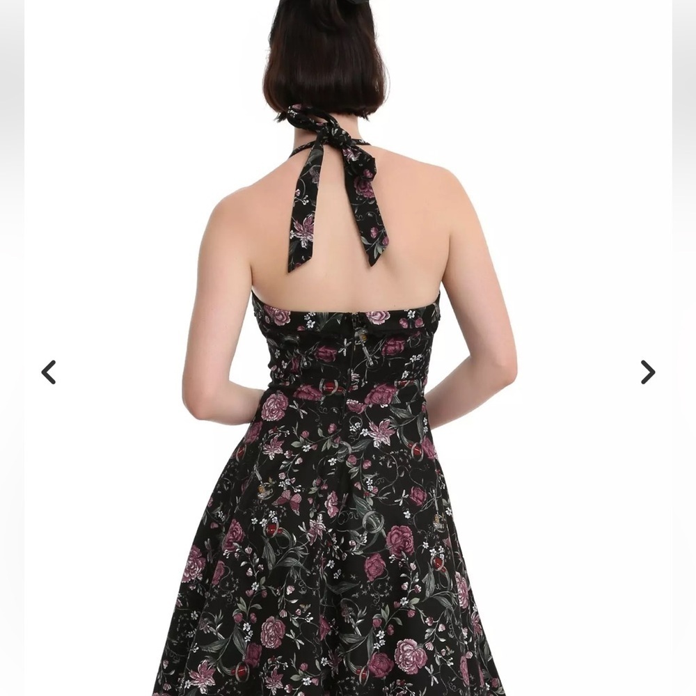 Hot Topic Floral Insects Swing Dress Black Halter Tulle Novelty Retro Small - Picture 2 of 12